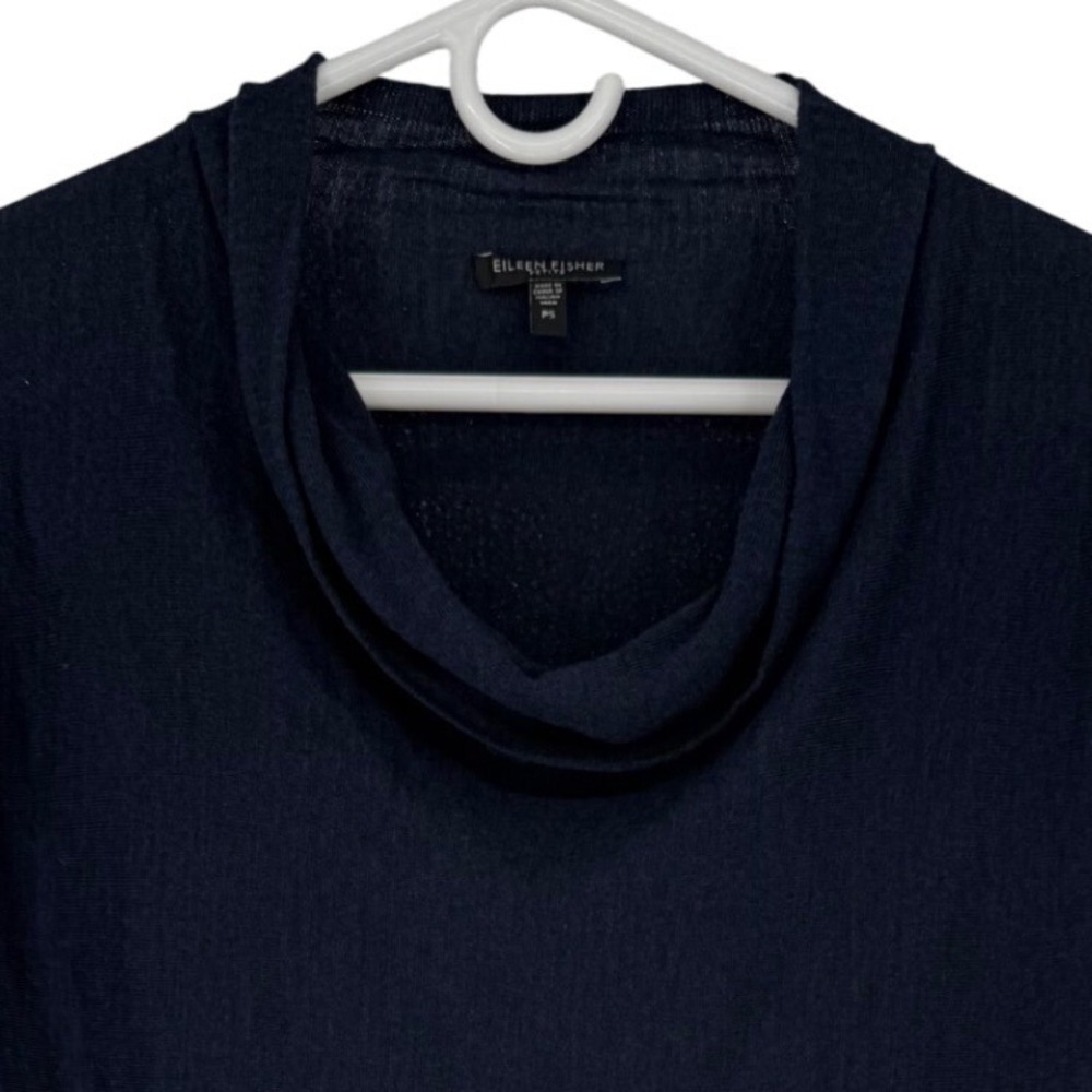 Eileen Fisher Petite Navy Blue 100% Merino Wool Cowl Neck Sweater PS See pics